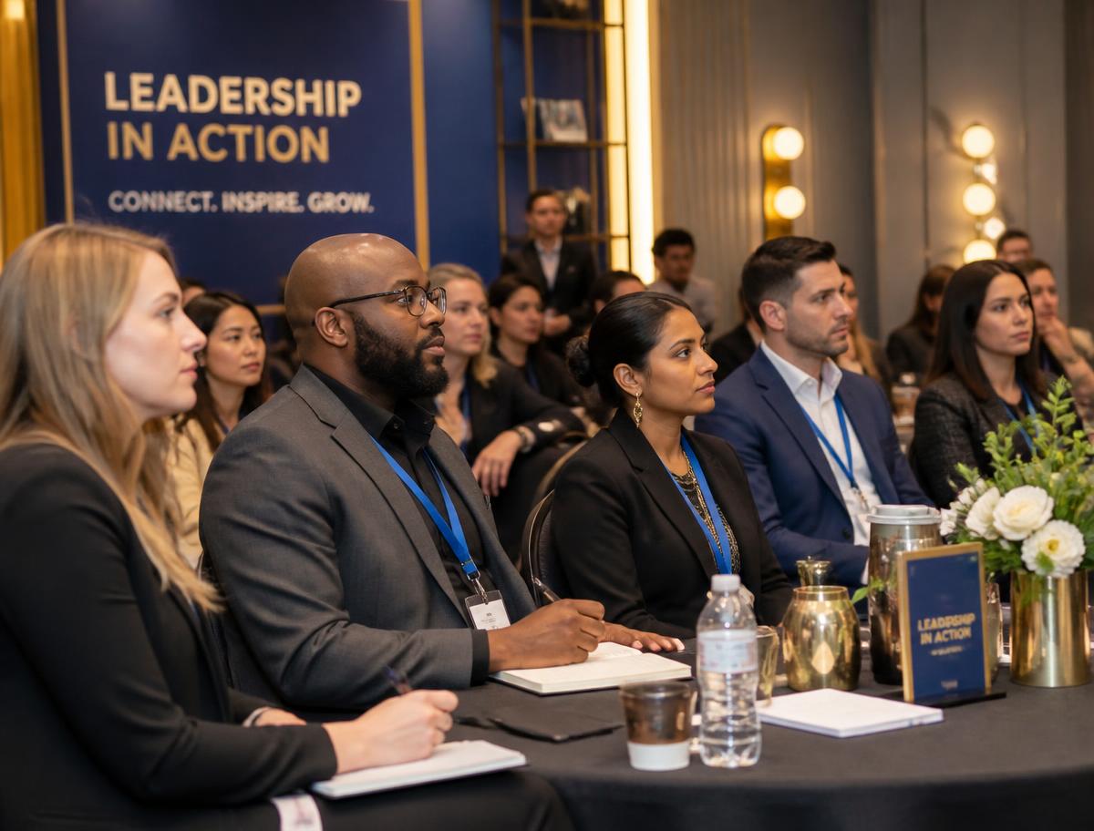 Engaged audience at a business speaking event